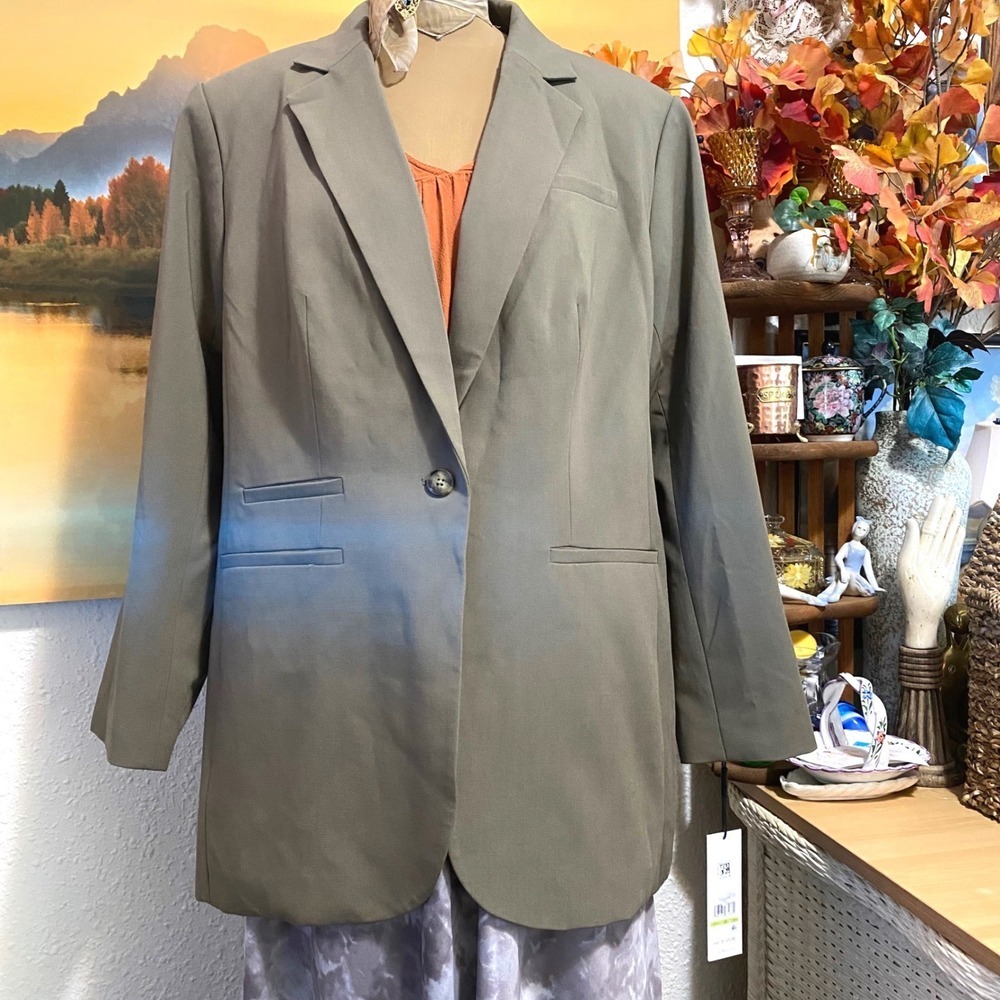 New Calvin Klein Blazer Dark Academia Career Gorpcore Women Plus 18 Olive Green